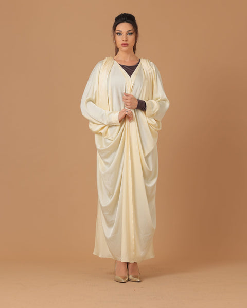 Pure Silk Cream Pleated Sleeves Abaya