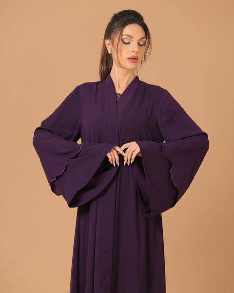 Purple Embroidered Scalloped Layered Abaya