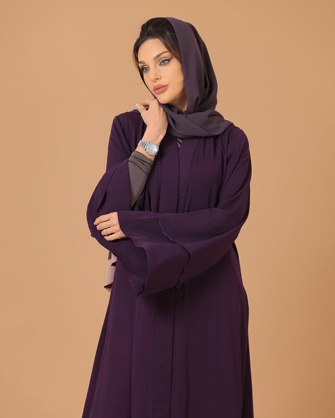 Purple Embroidered Scalloped Layered Abaya
