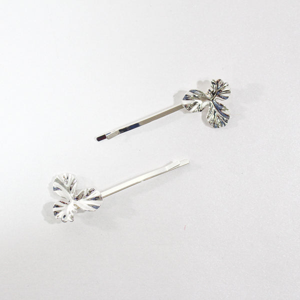 Leah Plated Brass Flower Silver Stud Hair Sliders