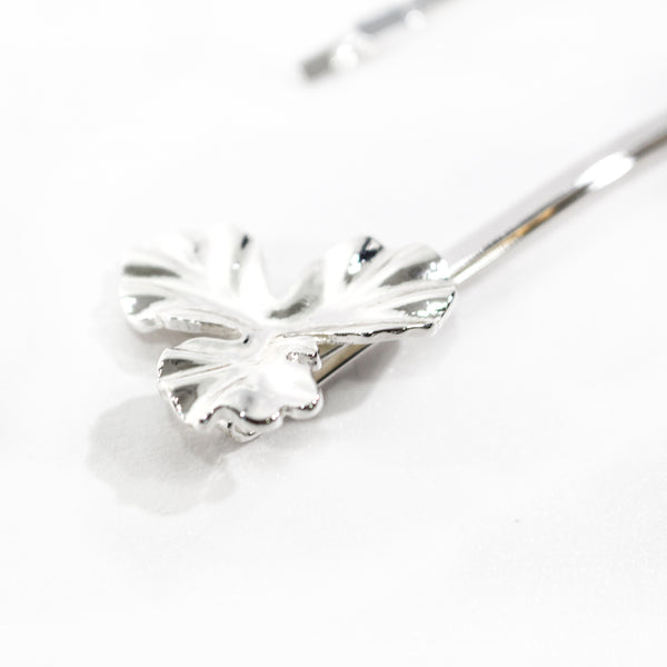 Leah Plated Brass Flower Silver Stud Hair Sliders
