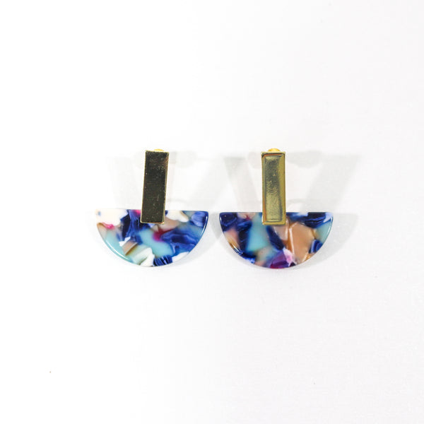 Florentine Resin Half Disc Blue Earrings