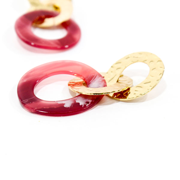 Valeria Beaten Metal Faux Horn Resin Red Earrings