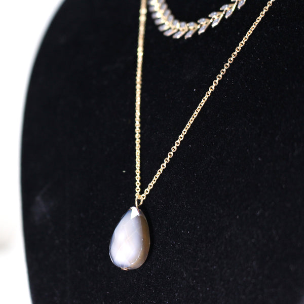 Camilla Fishbone Enamel Pear Drop Two Layered Rose Gold Necklace