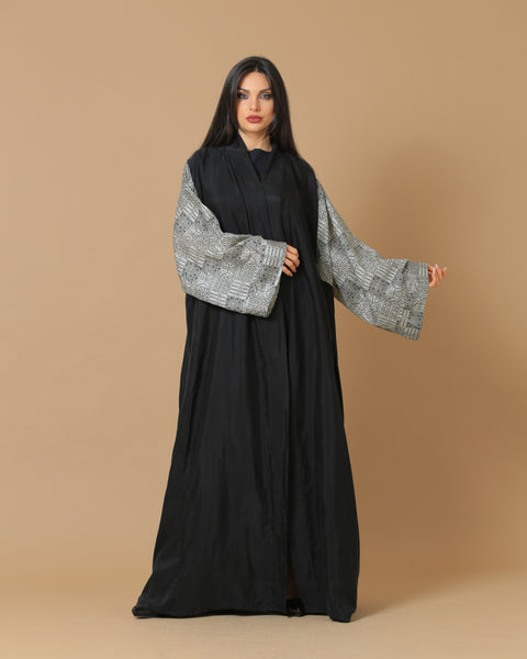 Washed Silk Black Printed Sleeves Abaya