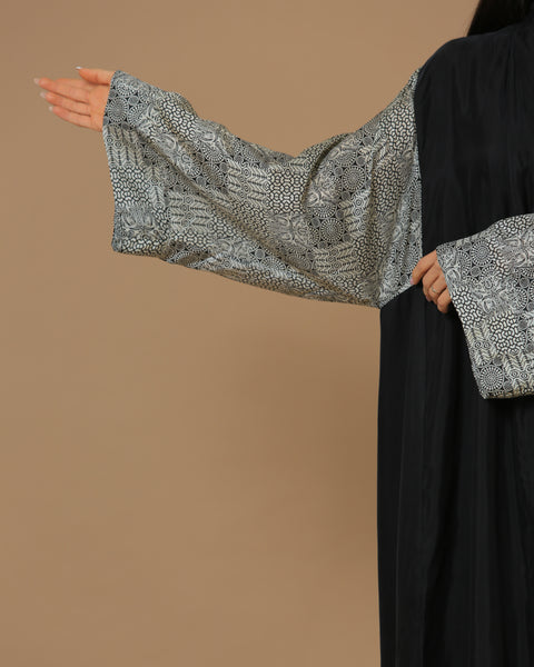Washed Silk Black Printed Sleeves Abaya