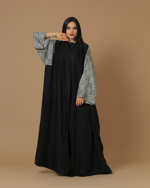 Washed Silk Black Printed Sleeves Abaya