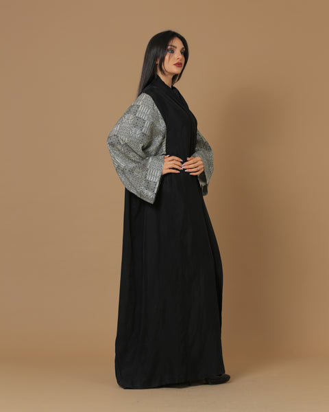 Washed Silk Black Printed Sleeves Abaya
