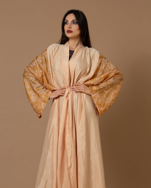 Washed Silk Light Coral Printed Sleeves Abaya