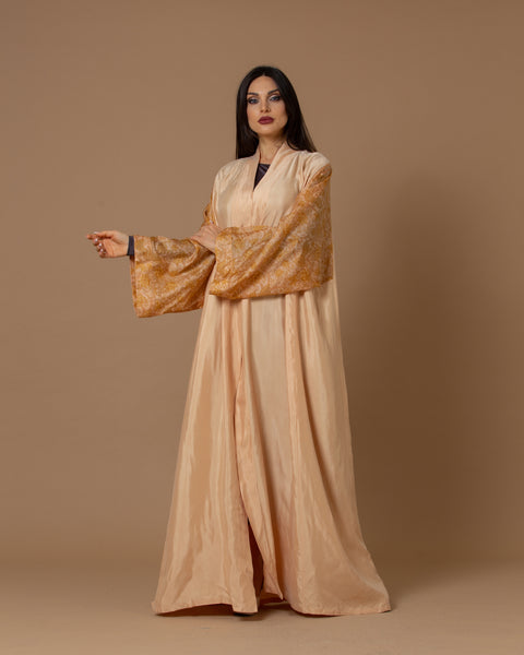 Washed Silk Light Coral Printed Sleeves Abaya