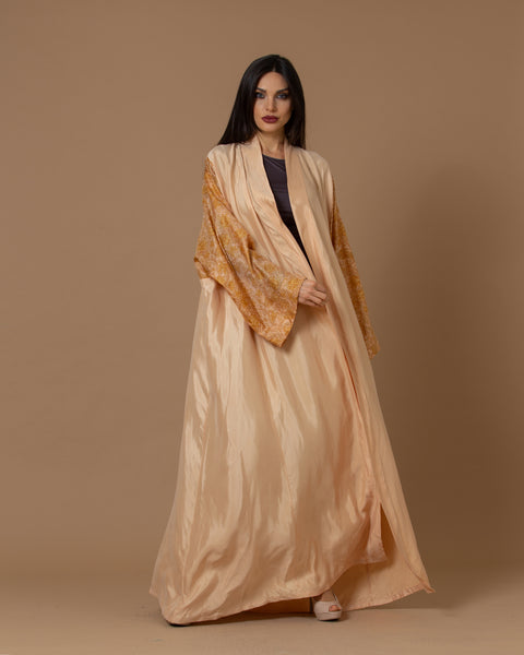Washed Silk Light Coral Printed Sleeves Abaya