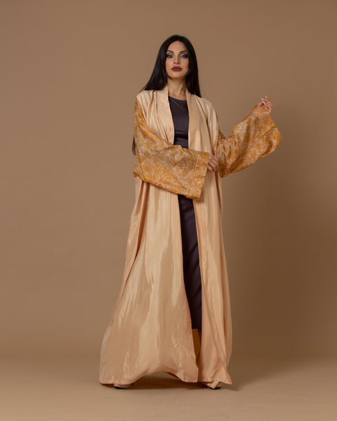 Washed Silk Light Coral Printed Sleeves Abaya