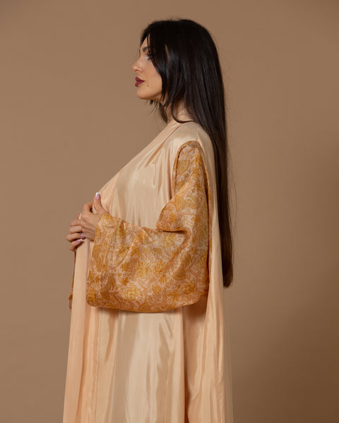 Washed Silk Light Coral Printed Sleeves Abaya