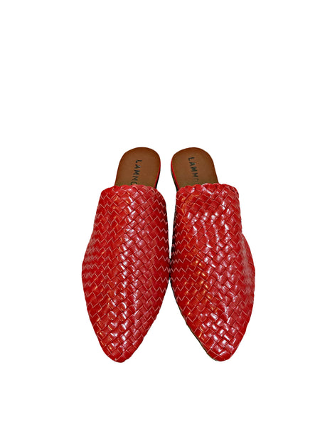 Woven Leather Babouche Red Slides