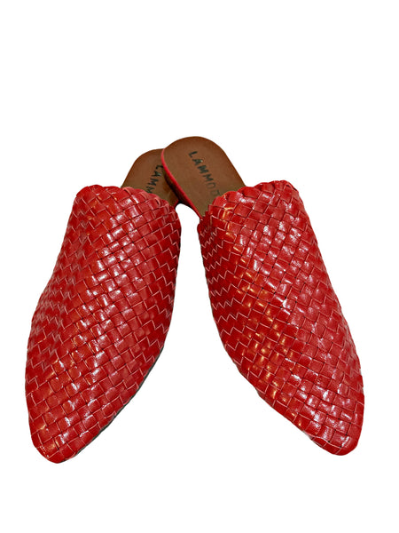 Woven Leather Babouche Red Slides