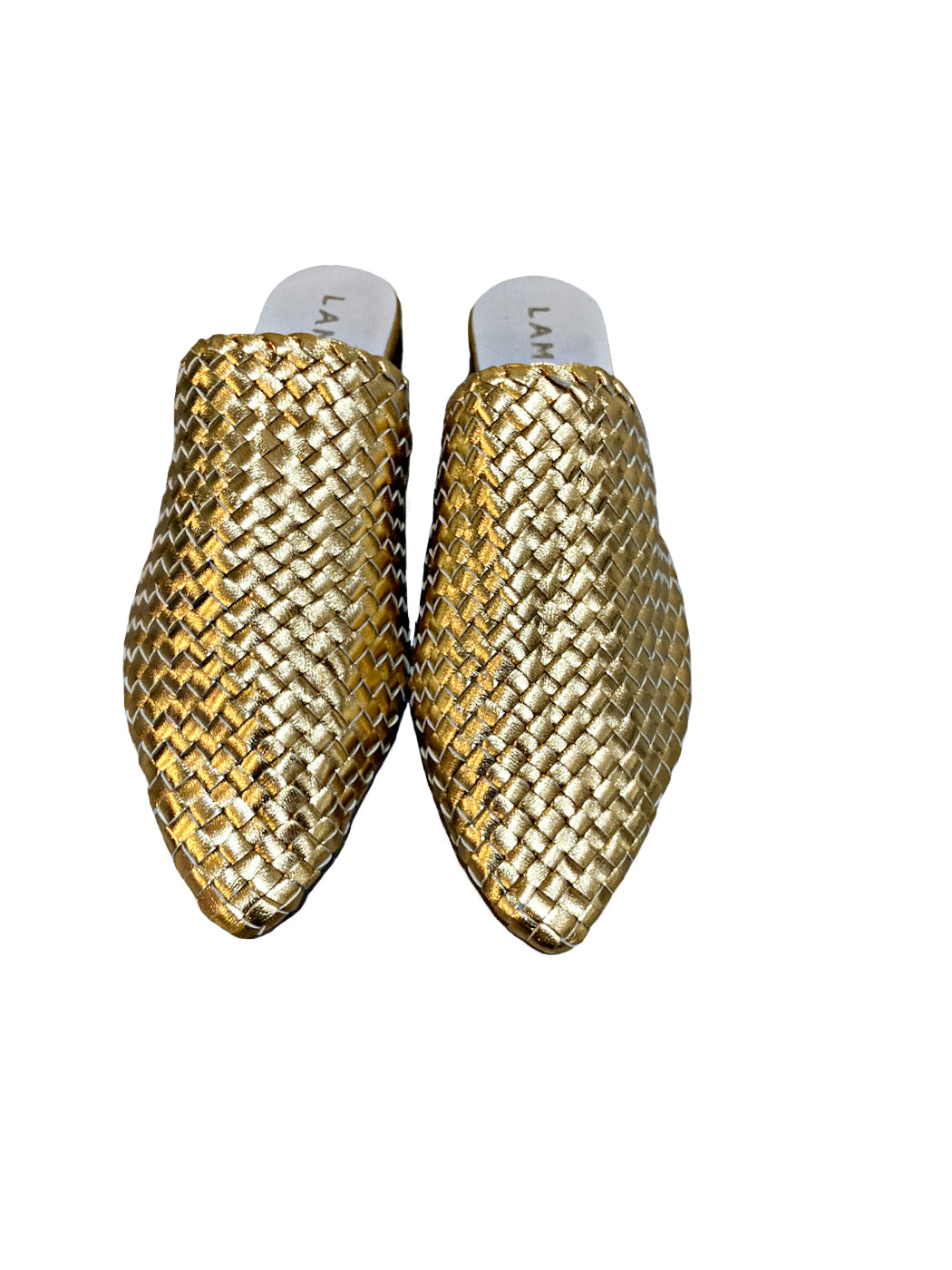 Woven Leather Babouche Gold Slides