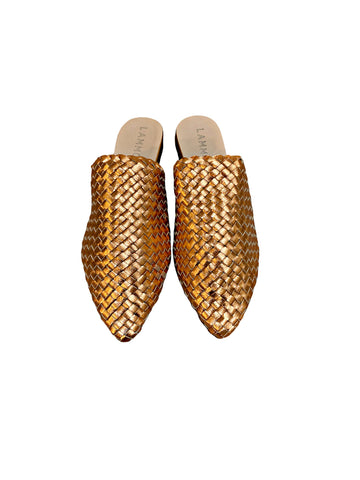 Woven Leather Babouche Rose Gold Slides