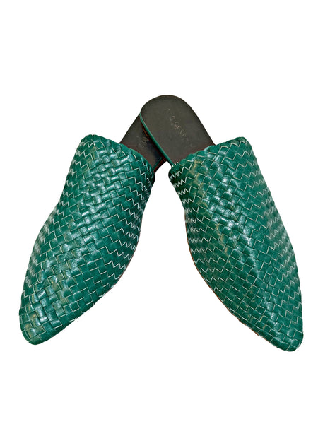 Woven Leather Babouche Emerald Slides