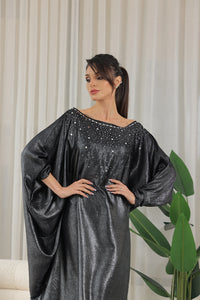 Off-Shoulder Jalabiya With Silver Embroidery