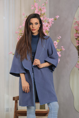 Poiret Blue Grey Wool Coat