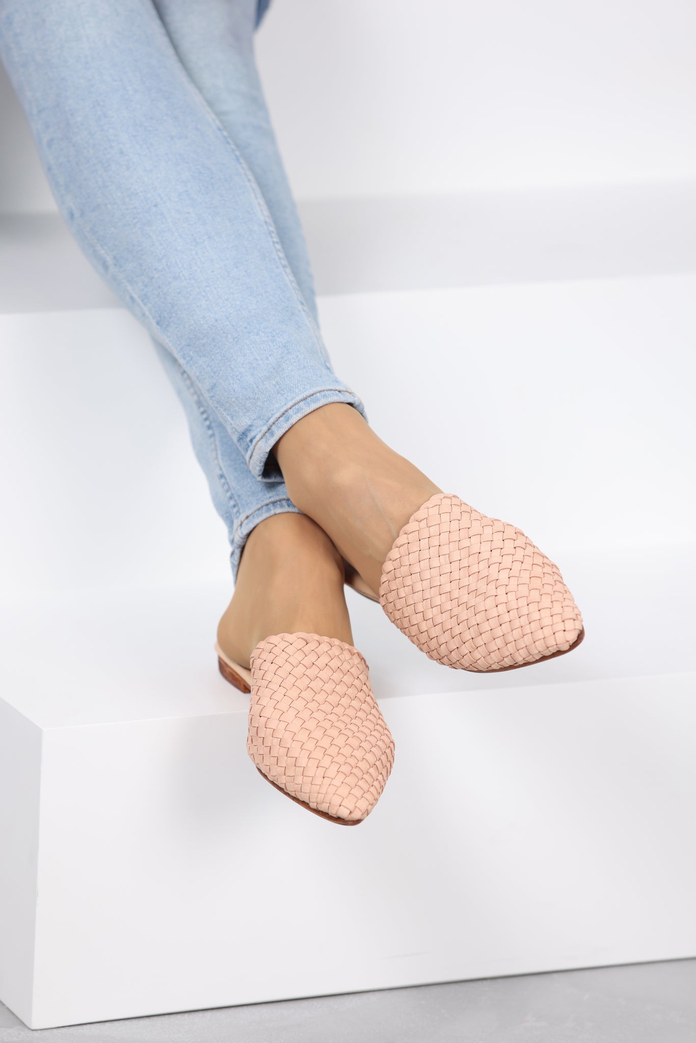 Woven Leather Babouche Nude Slides