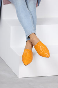 Woven Leather Babouche Mustard Slides