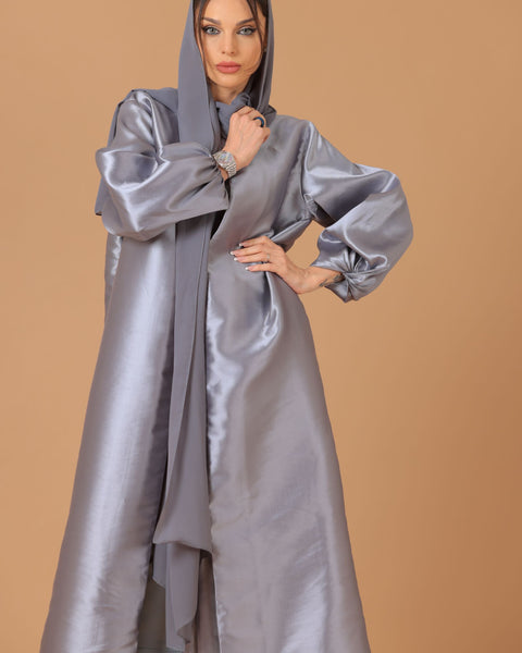Silver Grey Twisted Sleeves Abaya