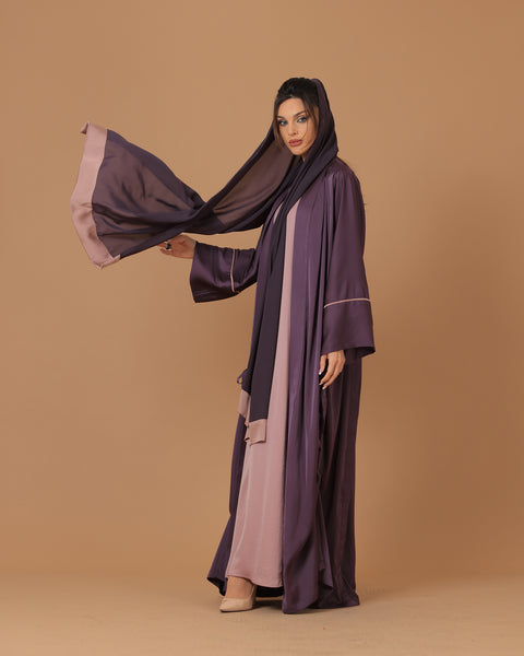Pure Silk Purple Ribboned Abaya
