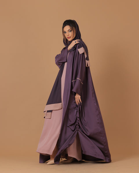 Pure Silk Purple Ribboned Abaya