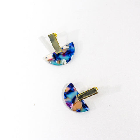 Florentine Resin Half Disc Blue Earrings