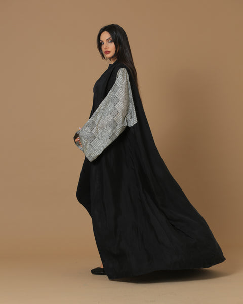 Washed Silk Black Printed Sleeves Abaya