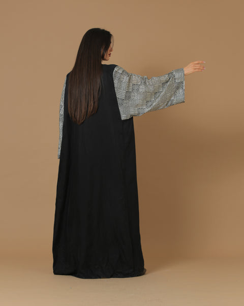 Washed Silk Black Printed Sleeves Abaya